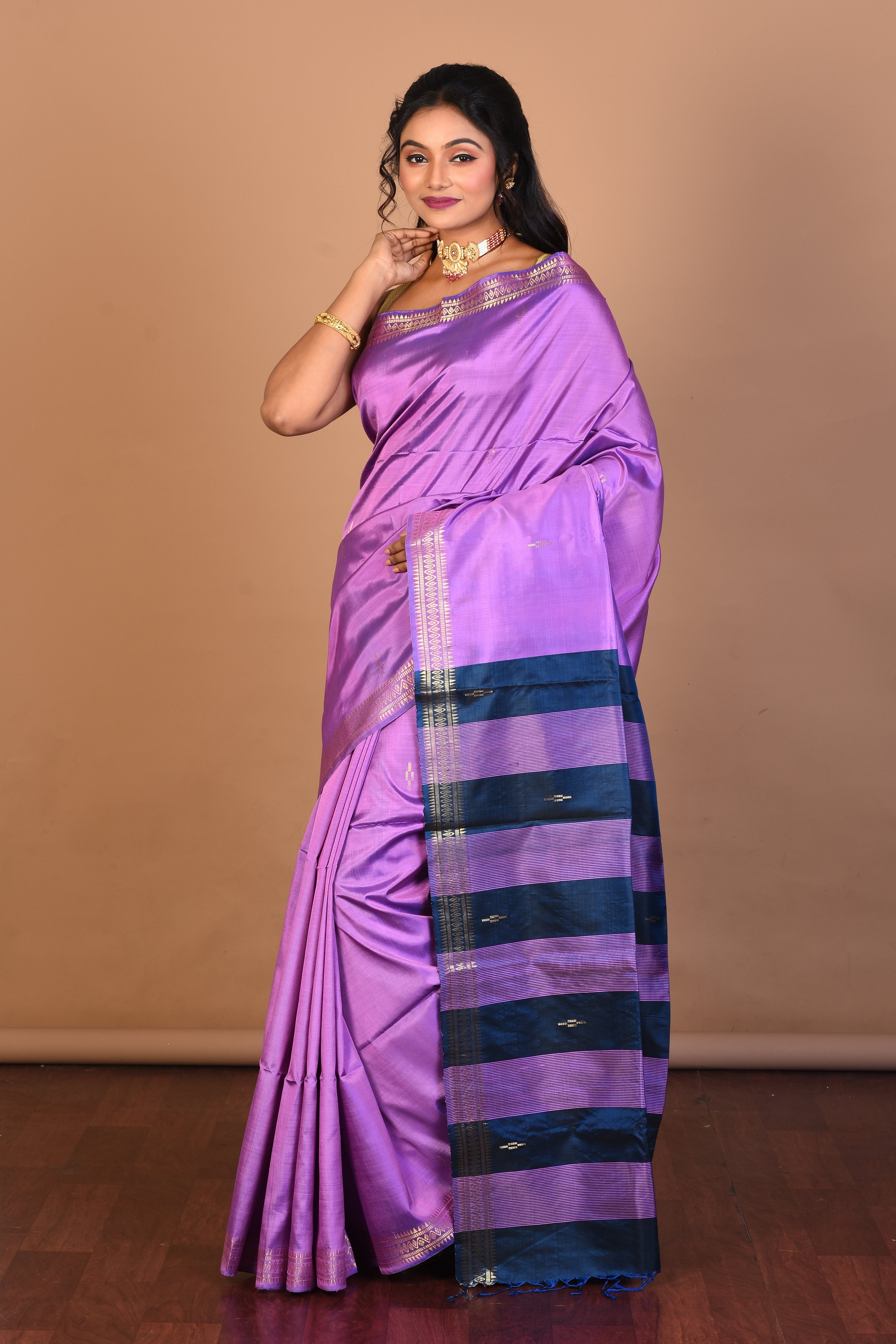 Purple Pure Silk Saree with Blouse Piece - Keya Seth Exclusive