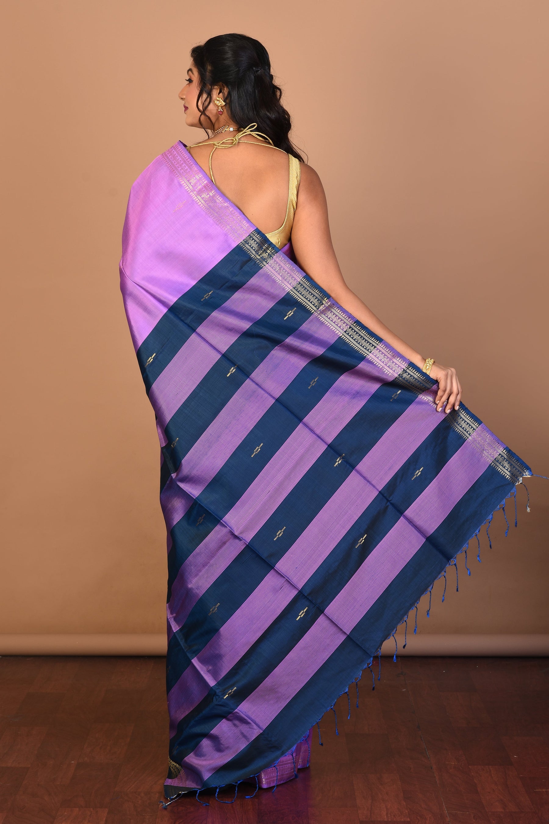 Purple Pure Silk Saree with Blouse Piece - Keya Seth Exclusive