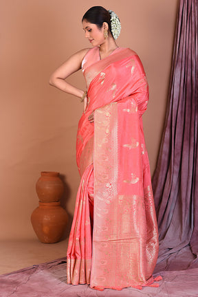 Peach Blended Kora Saree with Golden Zari - Keya Seth Exclusive