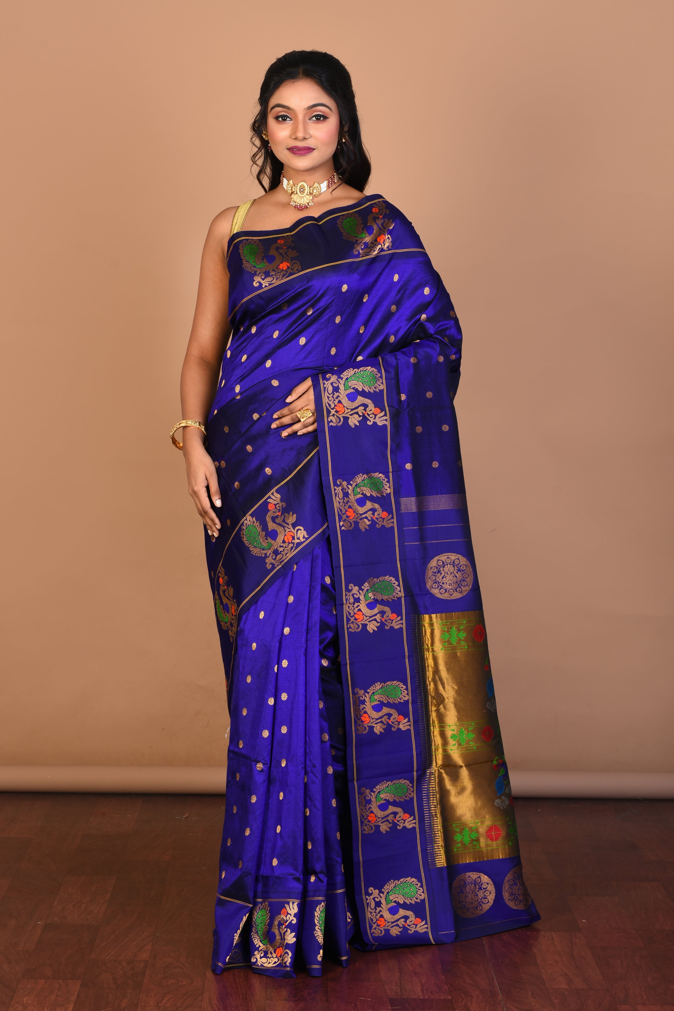 Deep Blue Pure Paithani Silk Saree with Blouse Piece - Keya Seth Exclusive