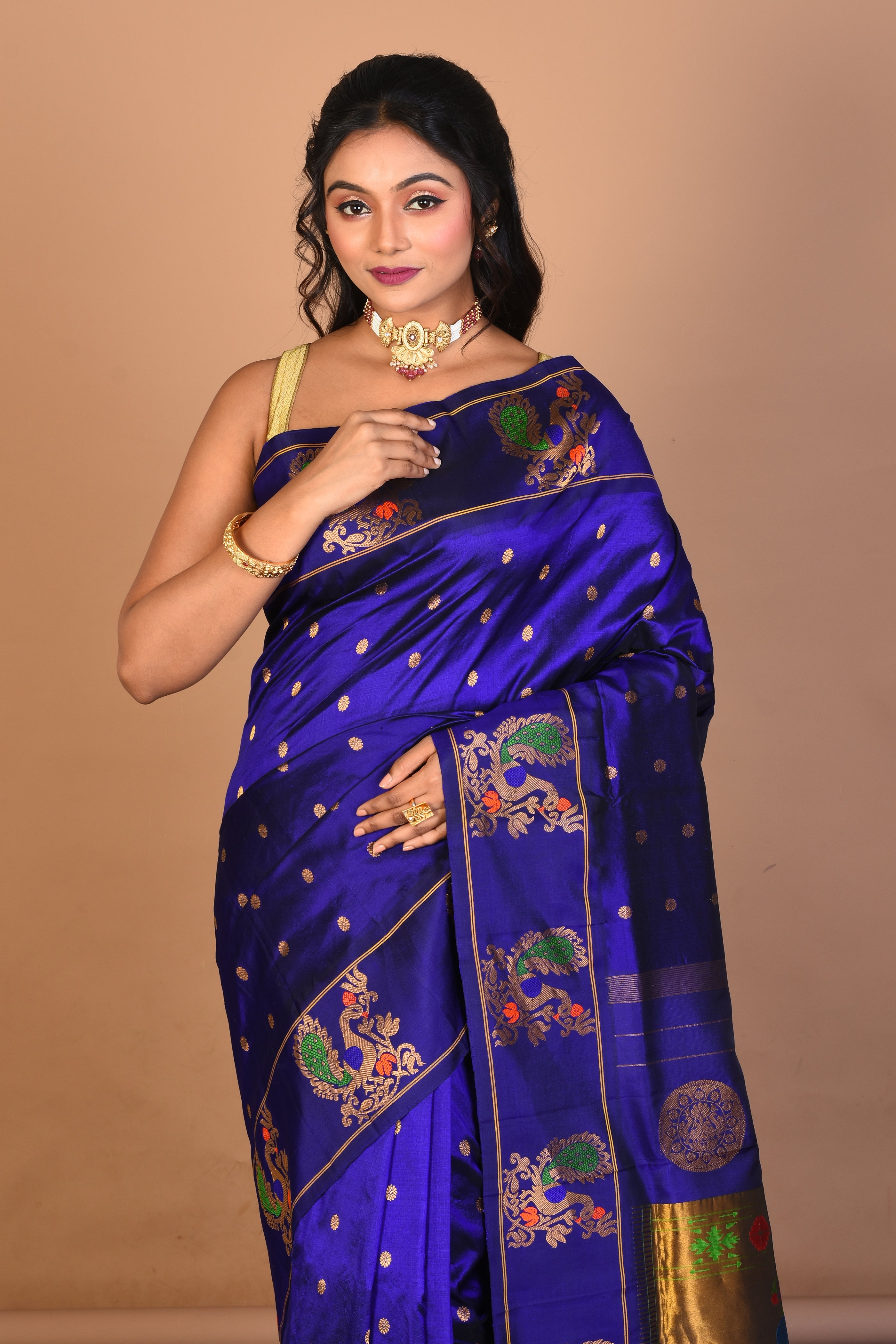 Deep Blue Pure Paithani Silk Saree with Blouse Piece - Keya Seth Exclusive