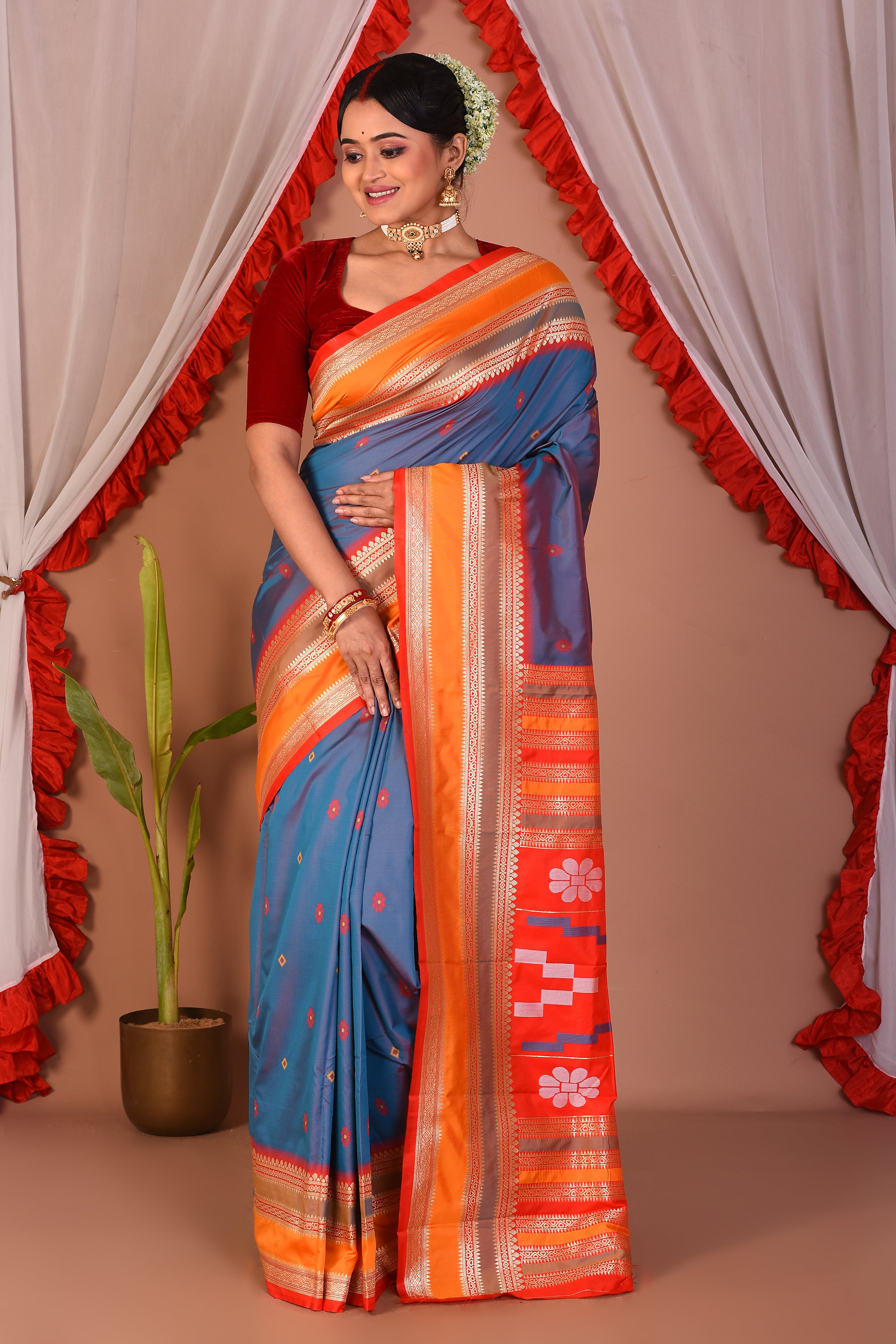 Blue Blended Bangalore Silk Saree - Keya Seth Exclusive