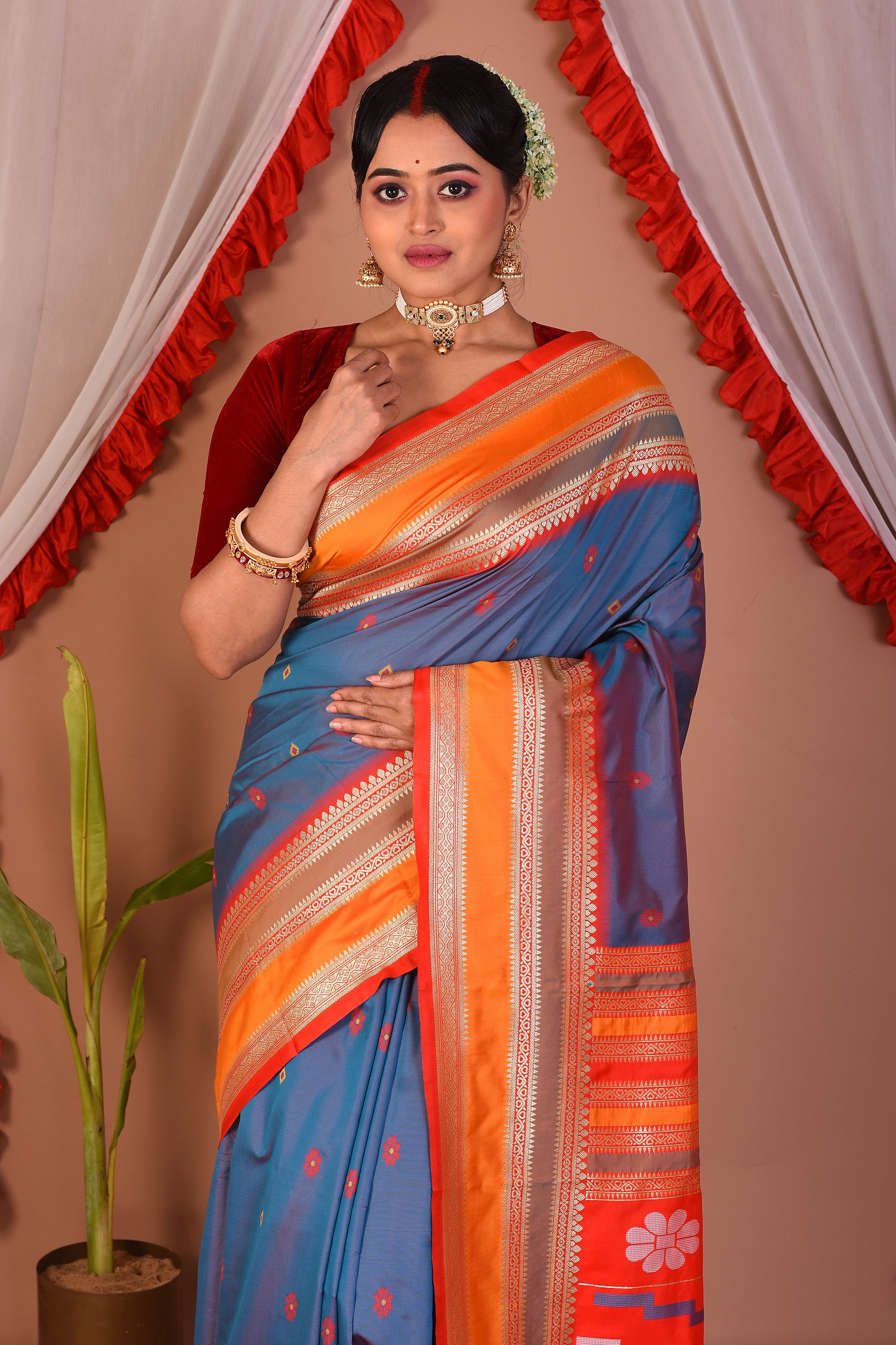 Blue Blended Bangalore Silk Saree - Keya Seth Exclusive