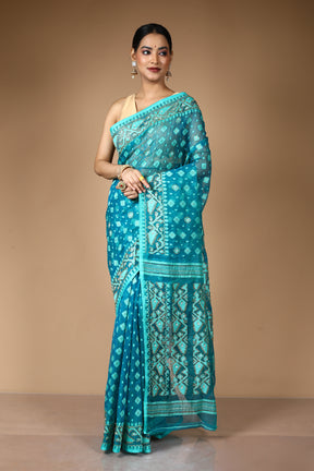 Blue Jamdani Saree with Cutdana Work