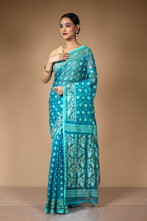 Blue Jamdani Saree with Cutdana Work
