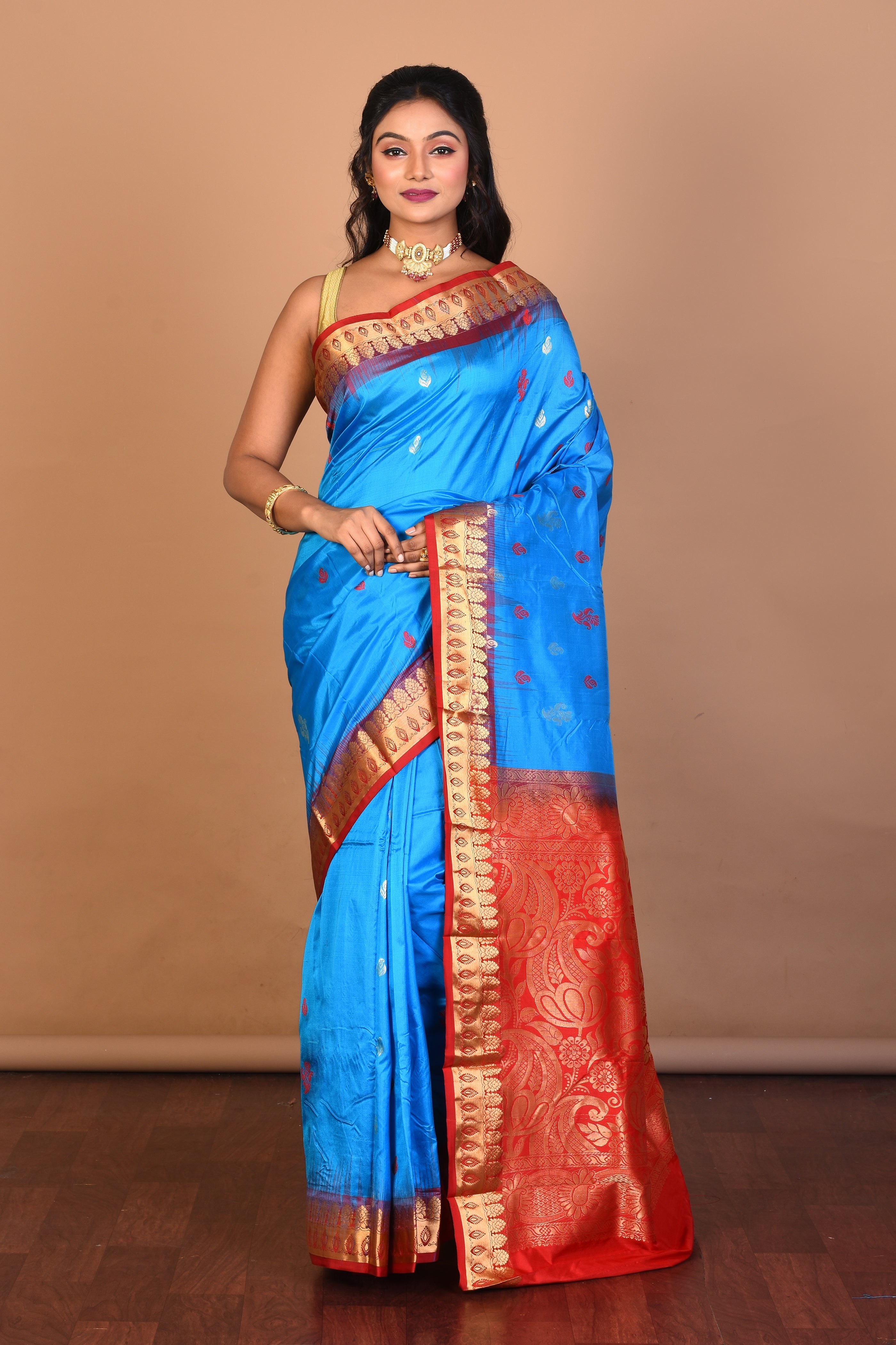 Blue Pure Silk Saree with Blouse Piece - Keya Seth Exclusive