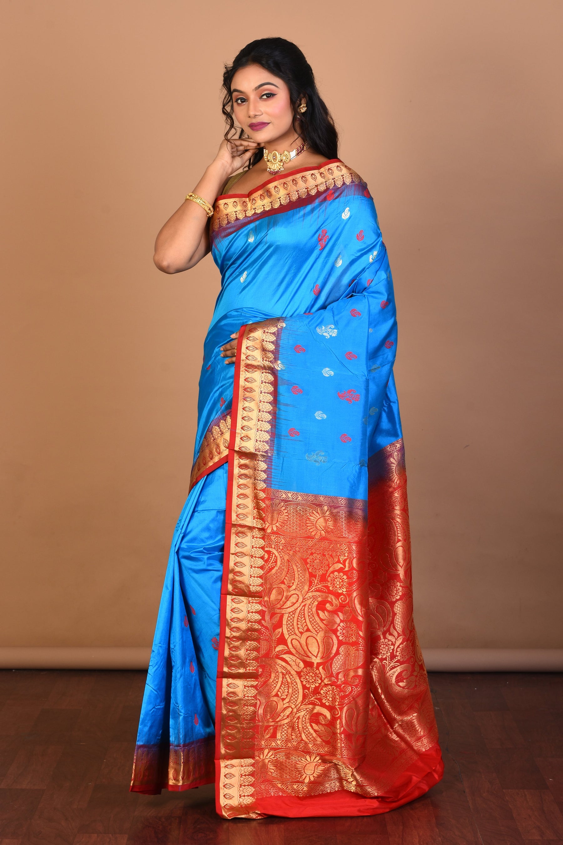 Blue Pure Silk Saree with Blouse Piece - Keya Seth Exclusive