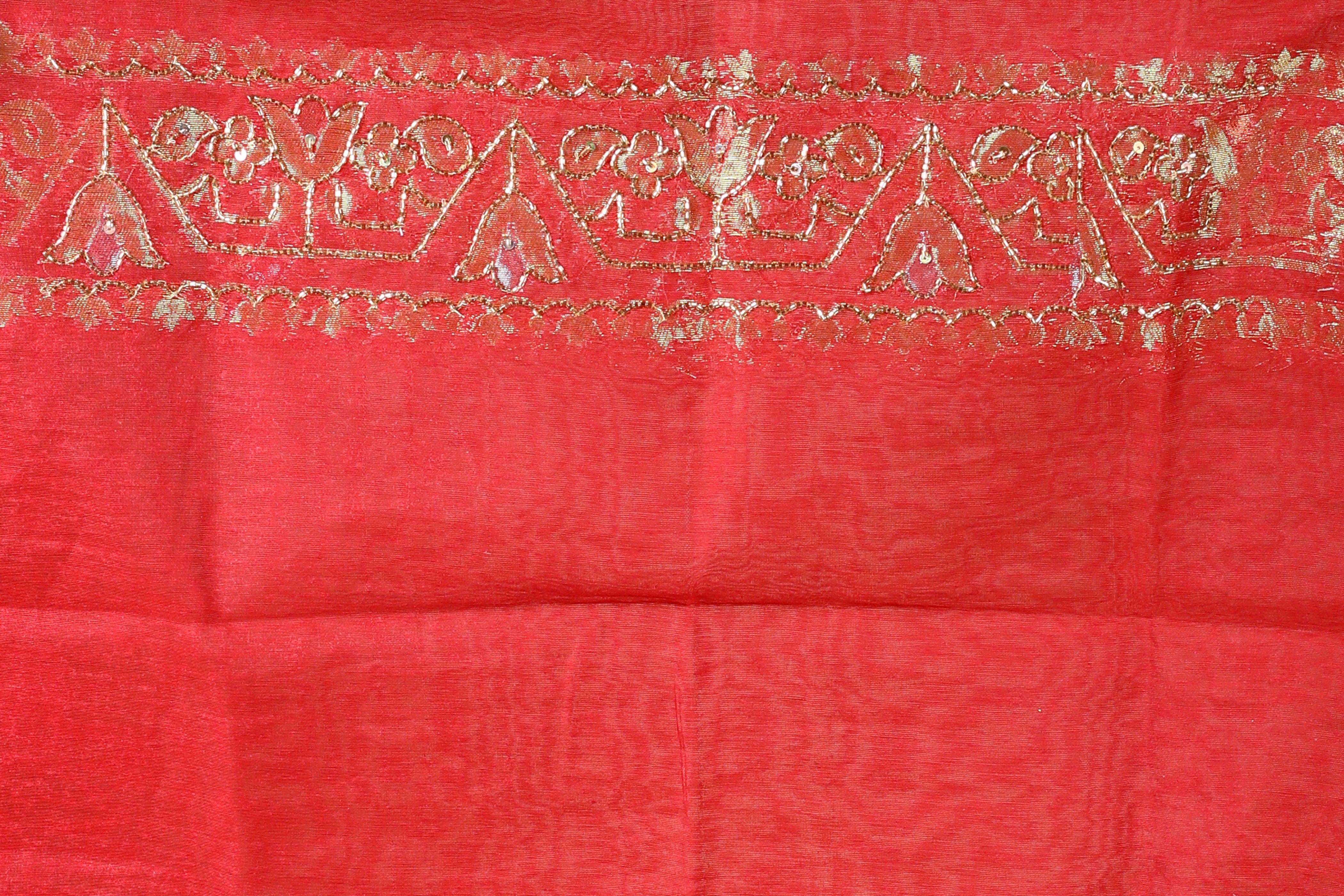 Red Jamdani Saree with Cutdana Work