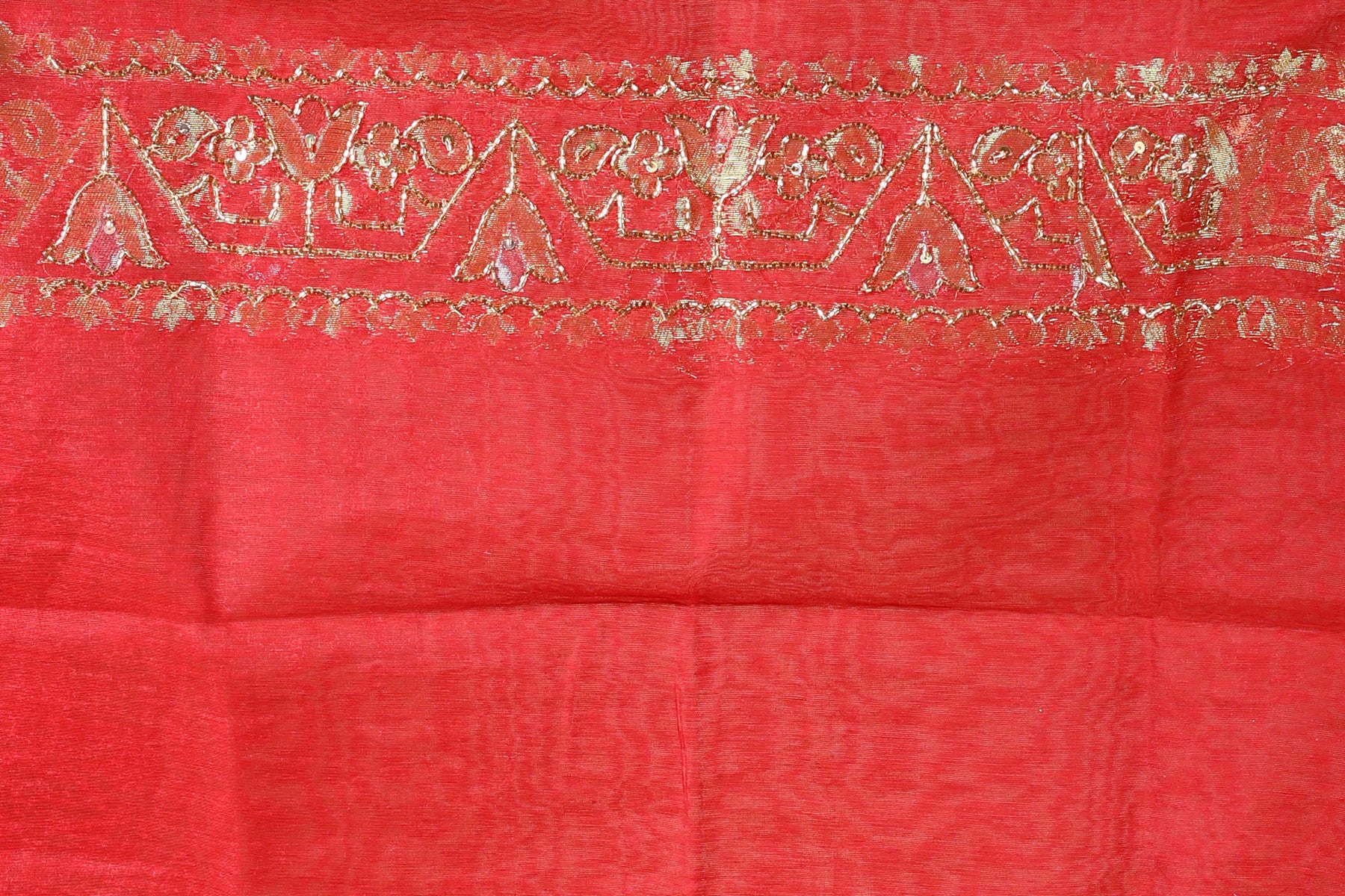 Red Jamdani Saree with Cutdana Work