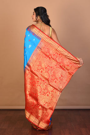 Blue Pure Silk Saree with Blouse Piece - Keya Seth Exclusive