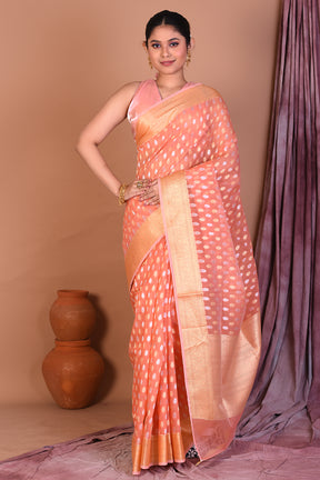 Orange Blended Tissue Saree with Golden Zari - Keya Seth Exclusive