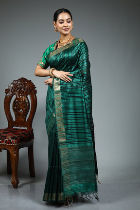 Bottle Green Tussar Saree