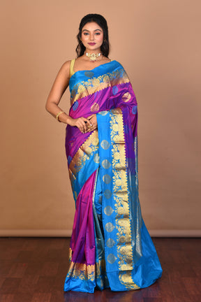 Purple Pure Silk Saree with Blouse Piece - Keya Seth Exclusive