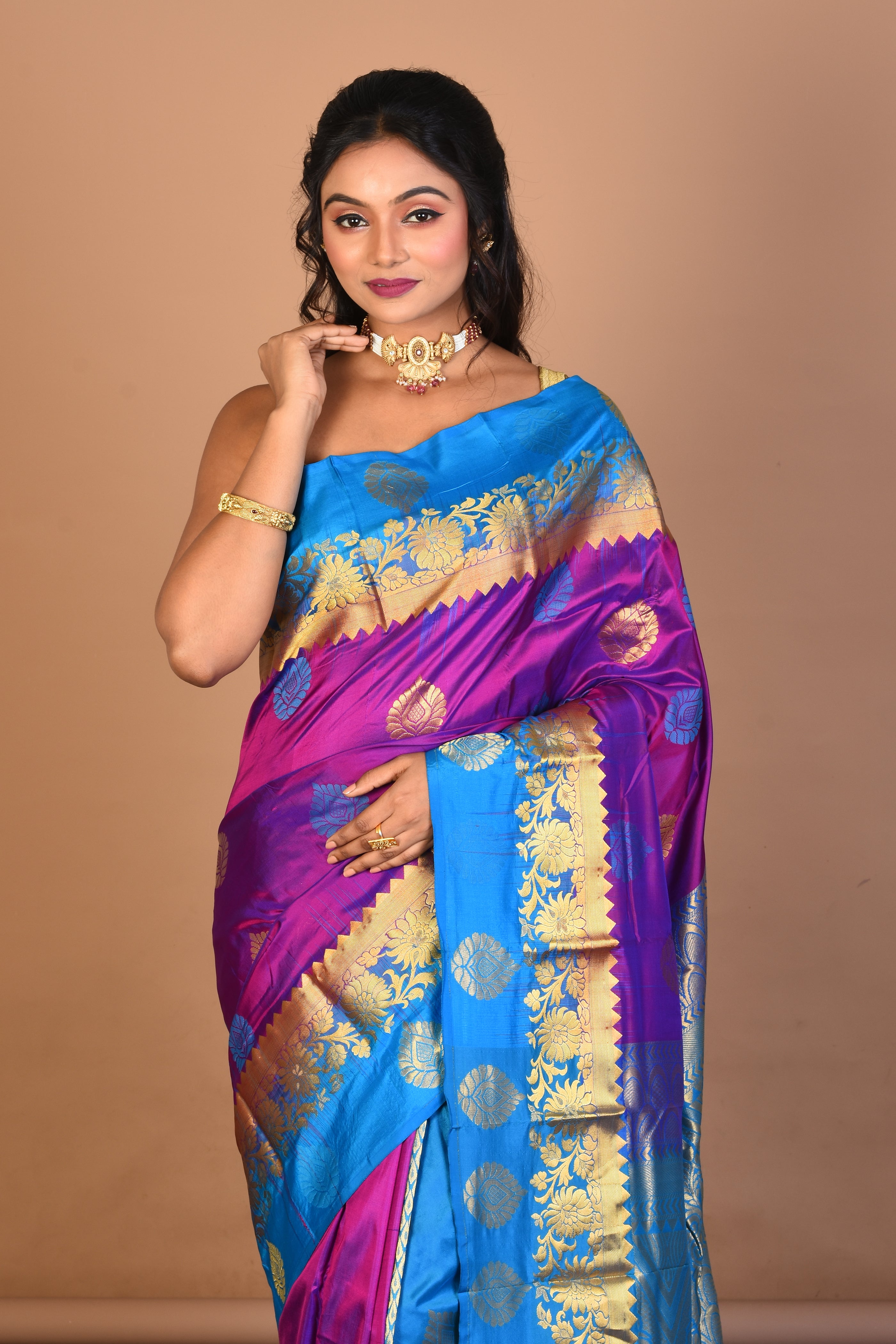 Purple Pure Silk Saree with Blouse Piece - Keya Seth Exclusive