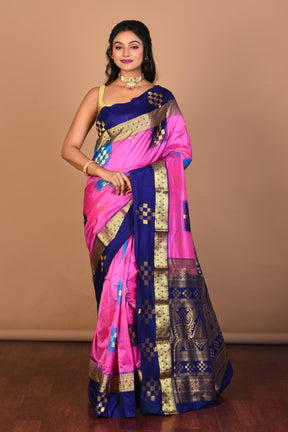 Pink Checkered Pure Silk Saree with Blouse Piece - Keya Seth Exclusive