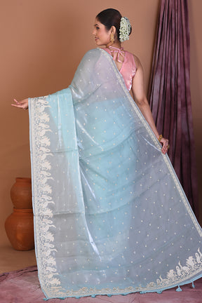 Sky Blue Blended Organza Saree - Keya Seth Exclusive