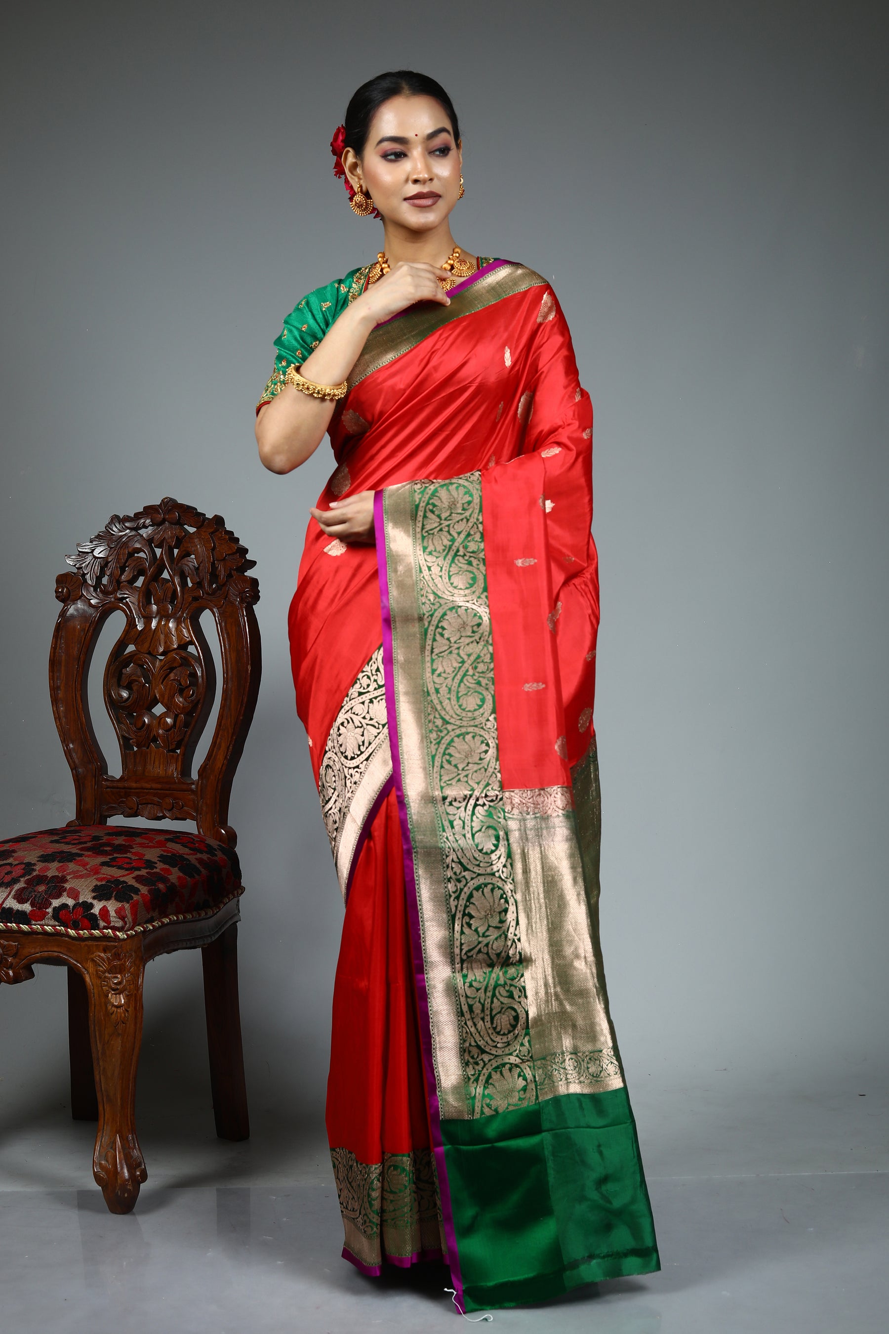 Red Pure Katan Silk Saree
