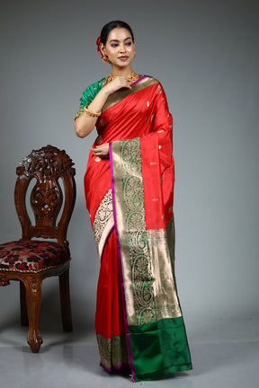 Red Pure Katan Silk Saree