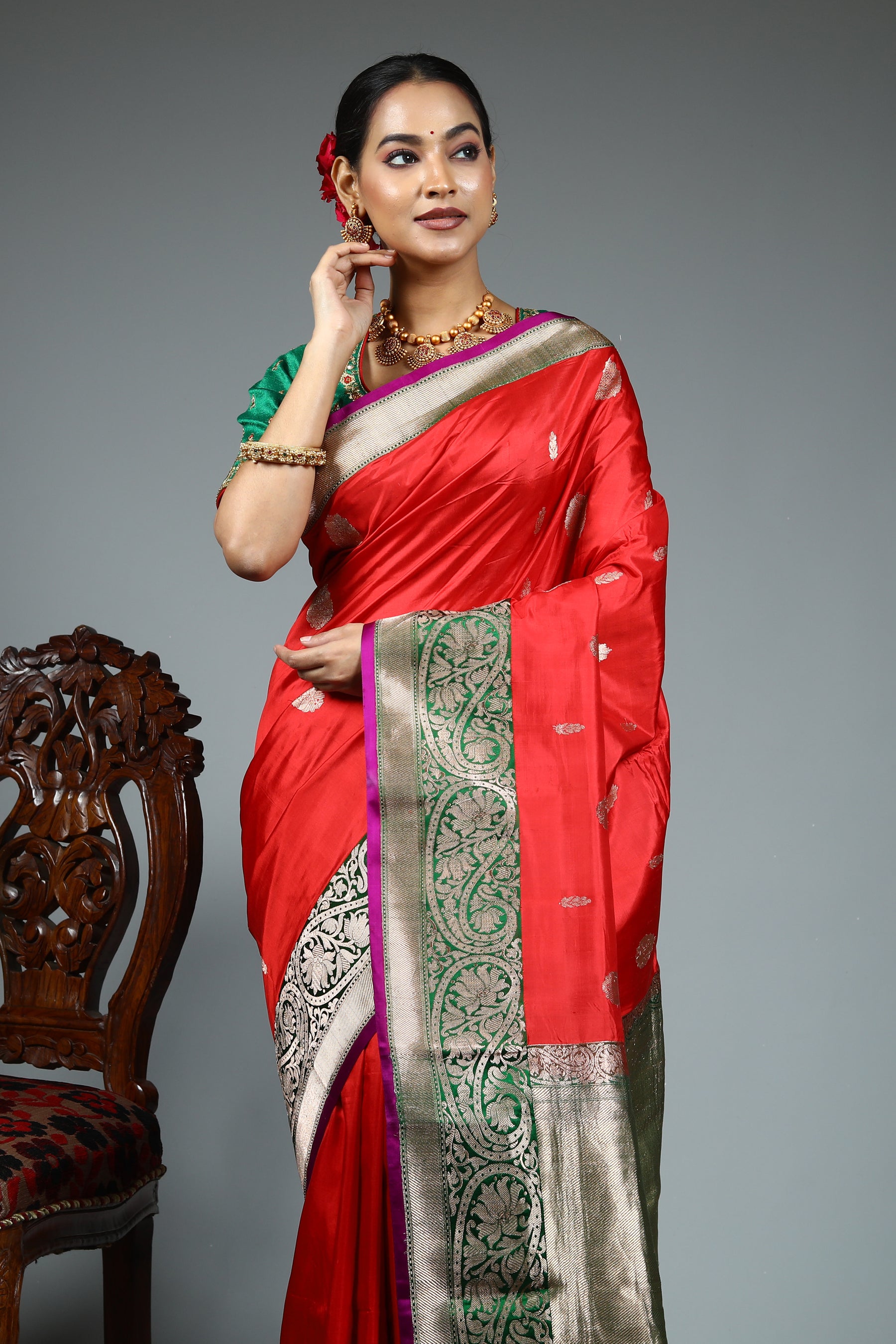 Red Pure Katan Silk Saree