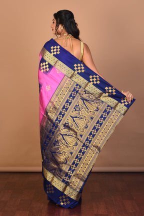 Pink Checkered Pure Silk Saree with Blouse Piece - Keya Seth Exclusive