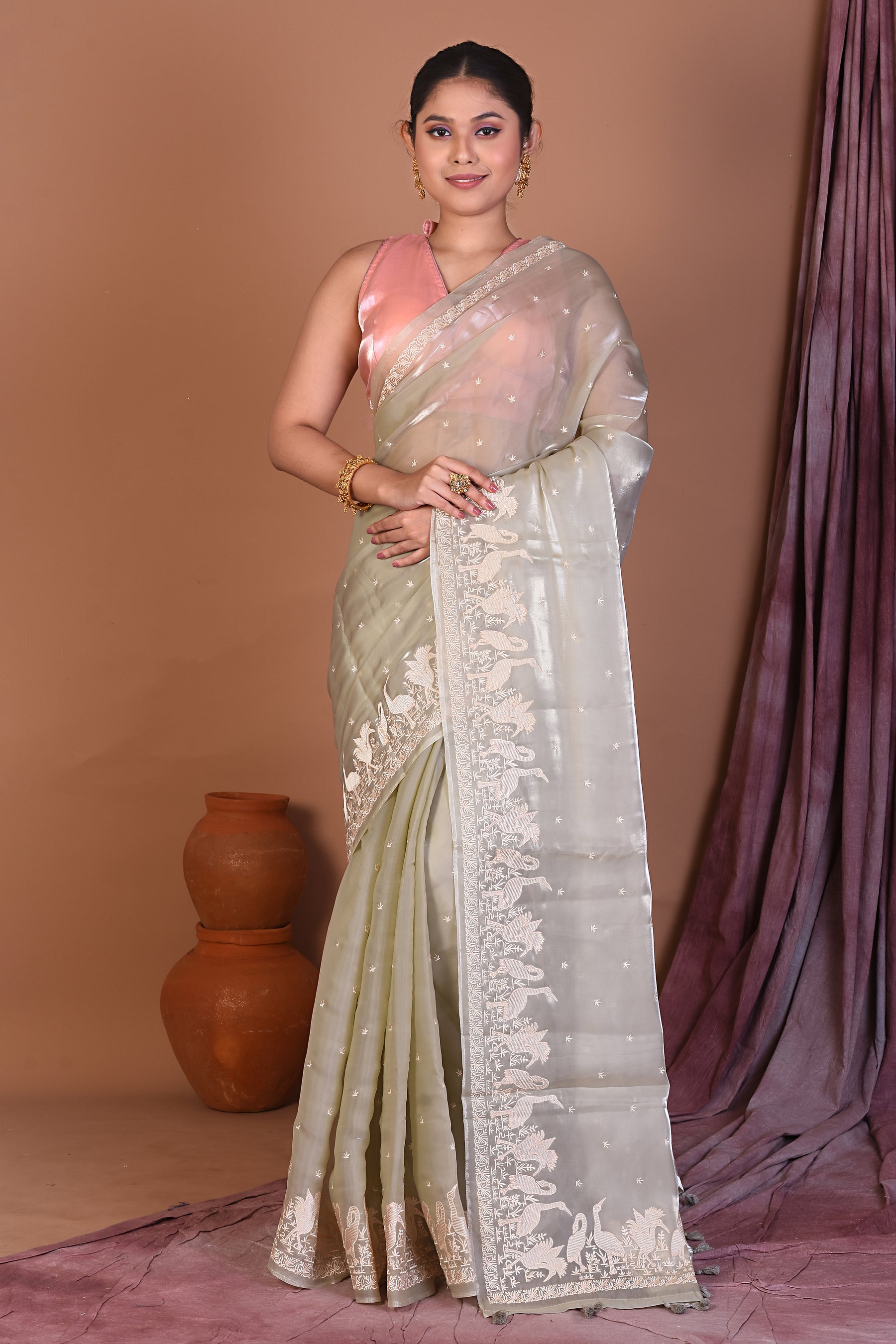 Light Green Blended Organza Saree - Keya Seth Exclusive