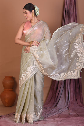 Light Green Blended Organza Saree - Keya Seth Exclusive