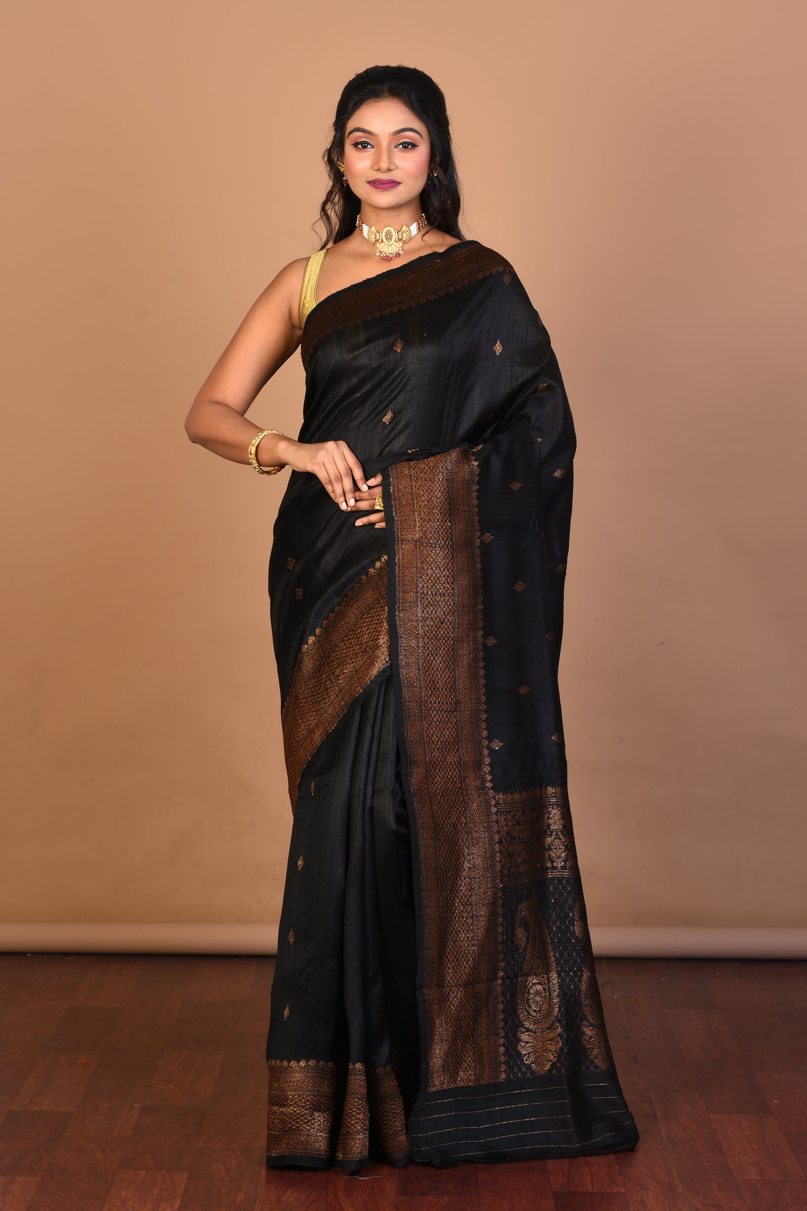 Black Pure Raw Silk Saree with Blouse Piece - Keya Seth Exclusive