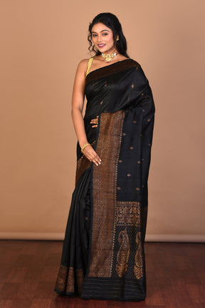 Black Pure Raw Silk Saree with Blouse Piece - Keya Seth Exclusive