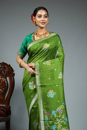 Green Blended Satin Silk Saree