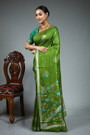 Green Blended Satin Silk Saree
