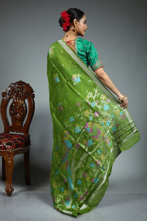 Green Blended Satin Silk Saree
