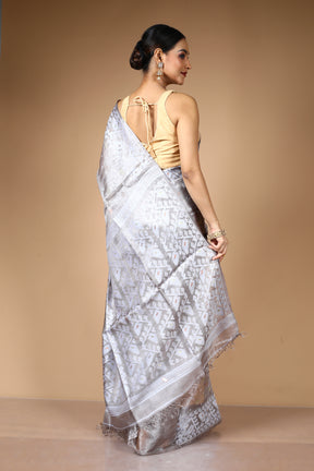 Grey Pure Kora Silk Saree