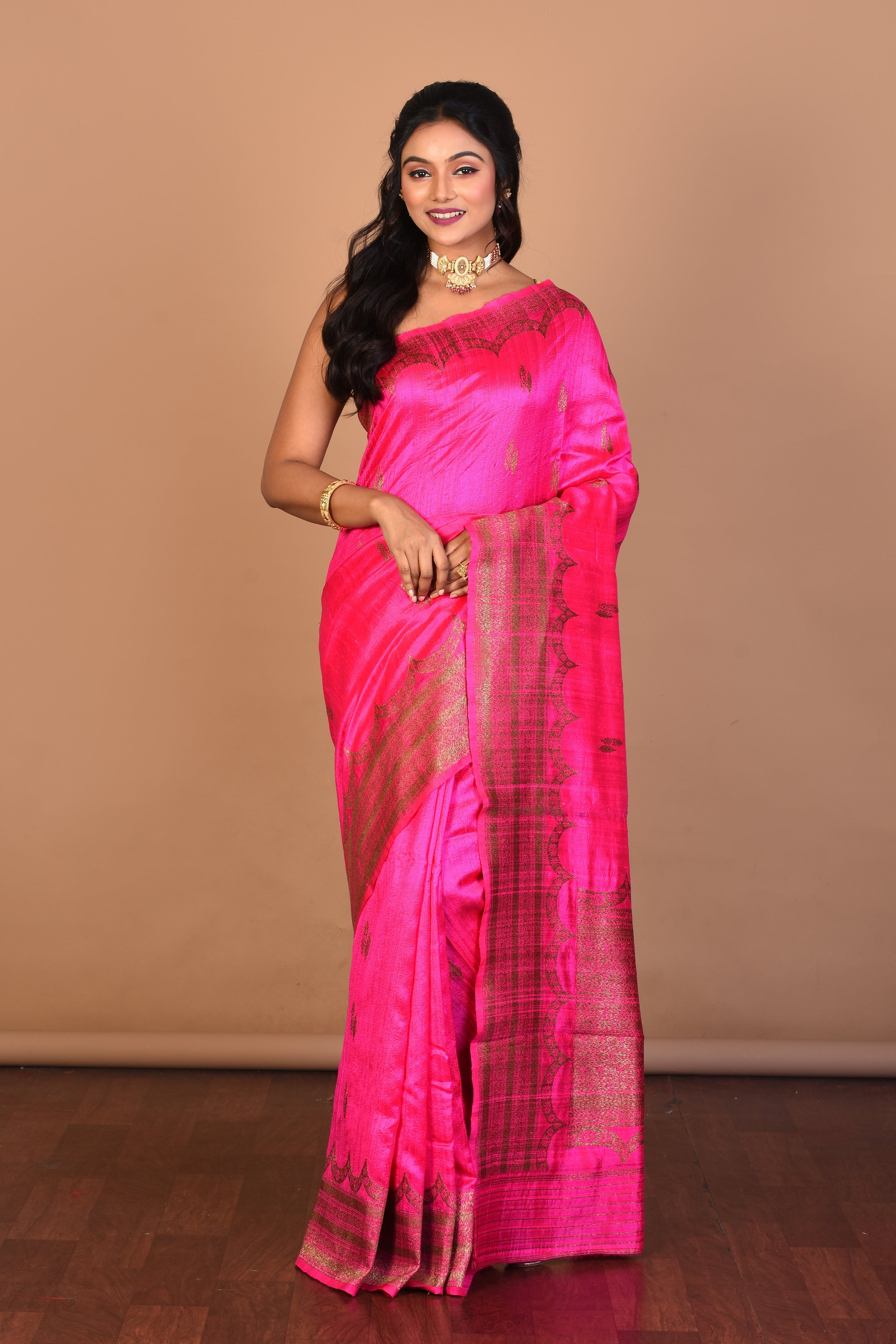 Pink Pure Raw Silk Saree with Blouse Piece - Keya Seth Exclusive