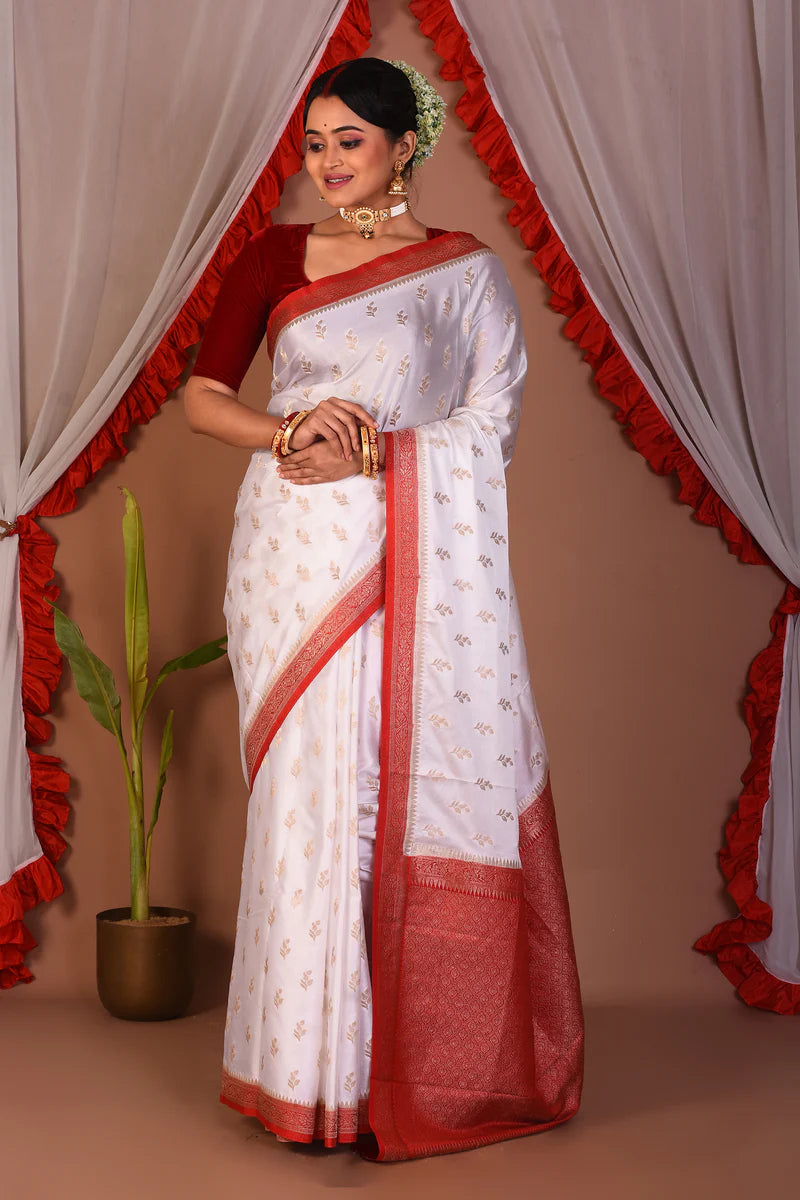 White Blended Mashru Silk Saree - Keya Seth Exclusive