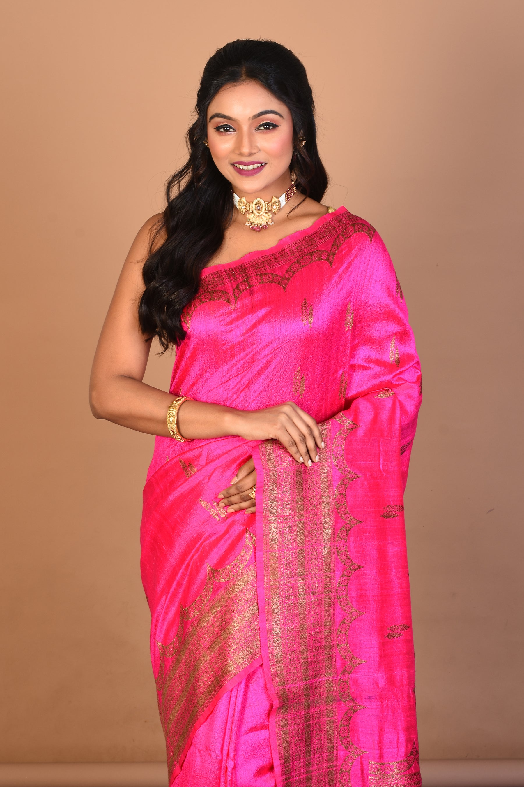 Pink Pure Raw Silk Saree with Blouse Piece - Keya Seth Exclusive