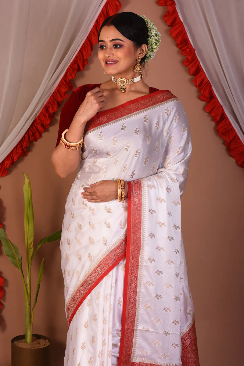 White Blended Mashru Silk Saree - Keya Seth Exclusive