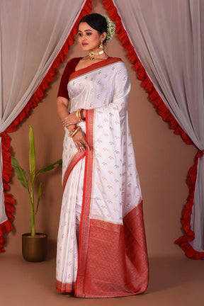 White Blended Mashru Silk Saree - Keya Seth Exclusive