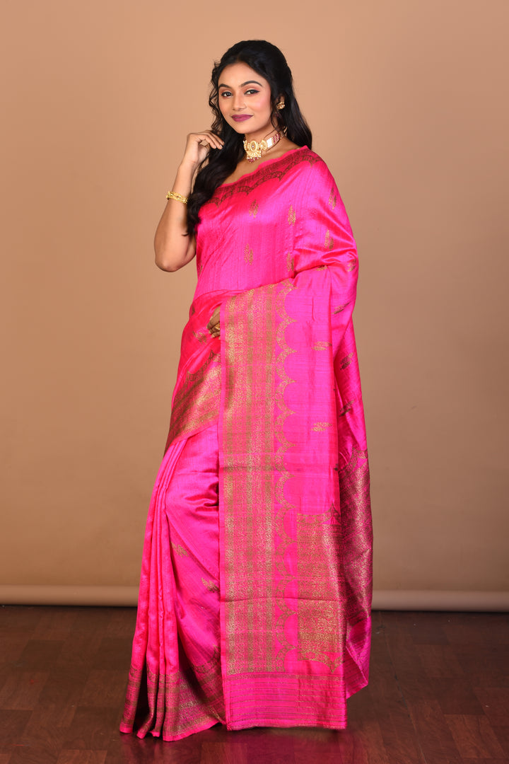 Pink Pure Raw Silk Saree with Blouse Piece - Keya Seth Exclusive