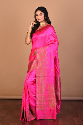 Pink Pure Raw Silk Saree with Blouse Piece - Keya Seth Exclusive