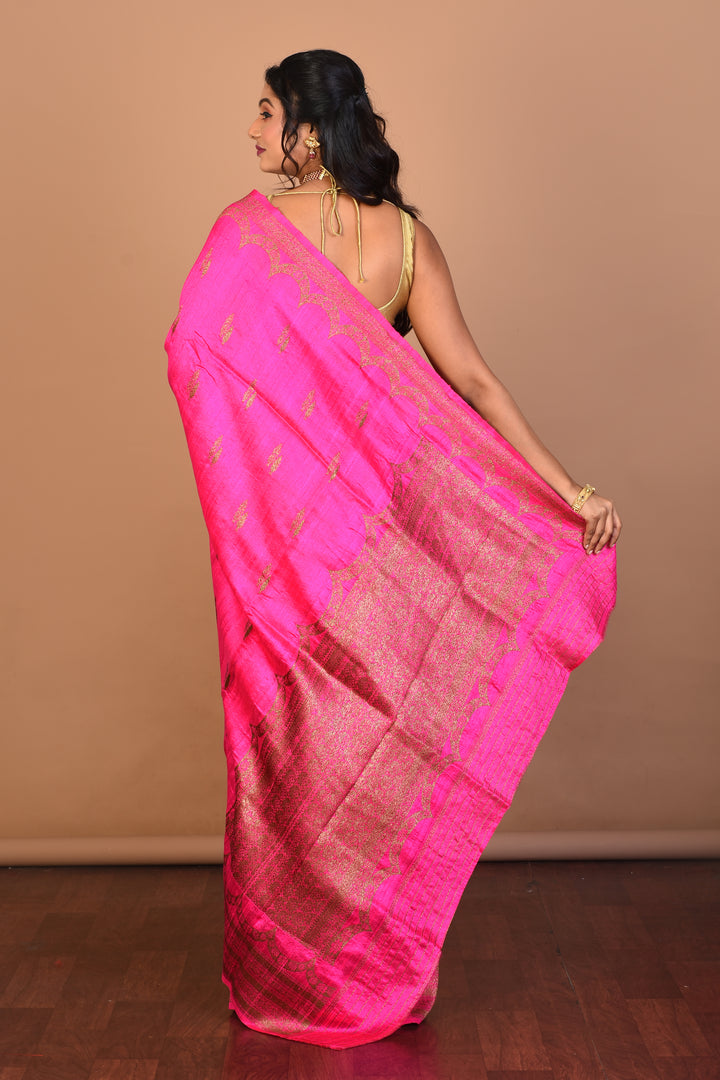 Pink Pure Raw Silk Saree with Blouse Piece - Keya Seth Exclusive