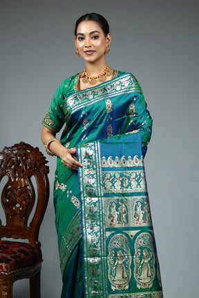 Green Dual Tone Pure Baluchari Saree