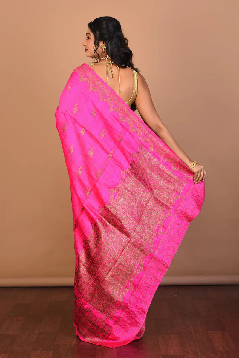 Pink Pure Raw Silk Saree with Blouse Piece - Keya Seth Exclusive