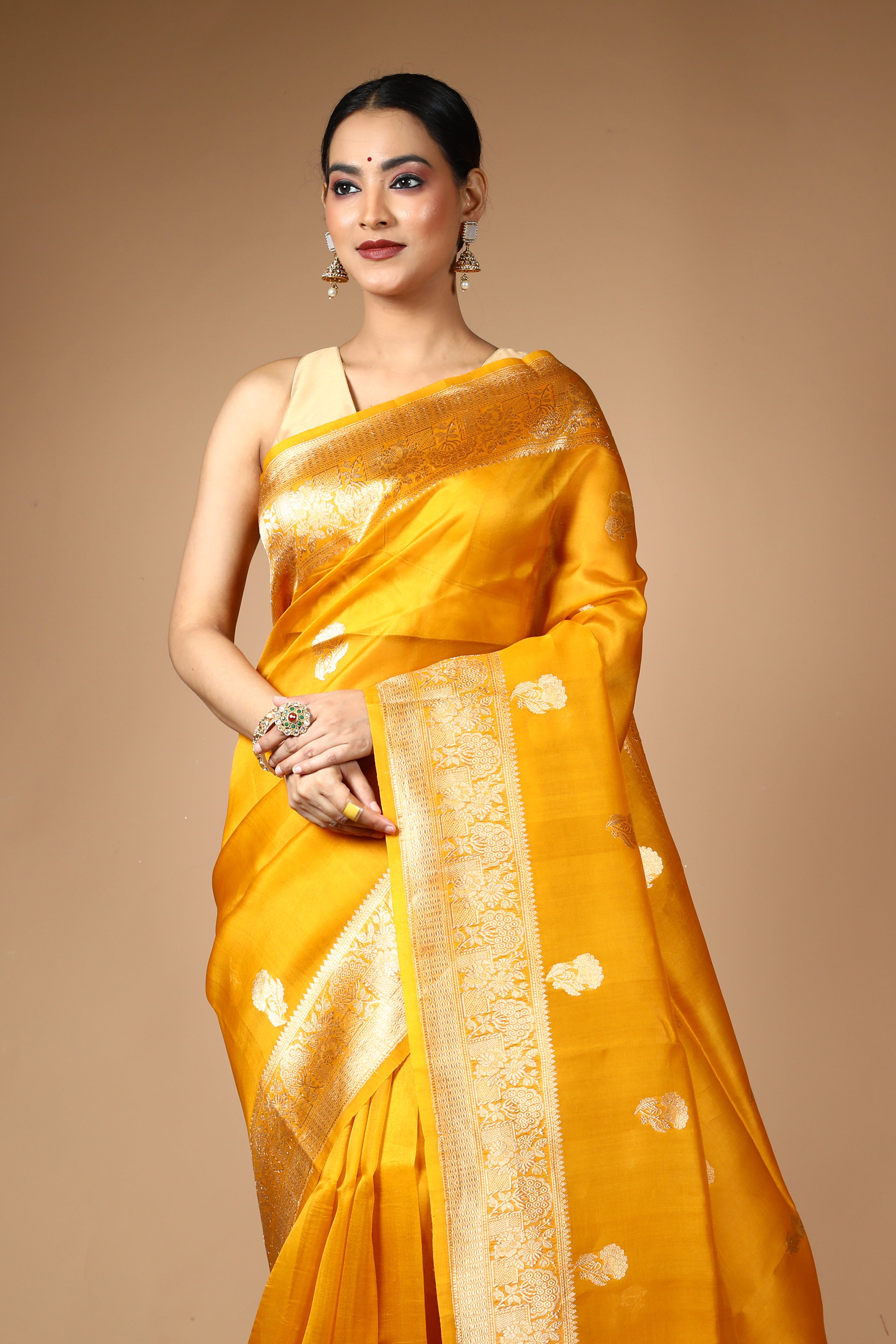 Mustard Pure Kora Saree