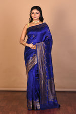 Load image into Gallery viewer, Deep Blue Pure Raw Silk Saree with Blouse Piece - Keya Seth Exclusive
