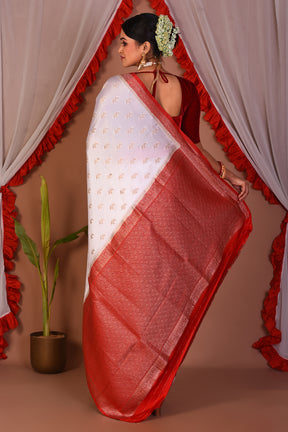 White Blended Mashru Silk Saree - Keya Seth Exclusive