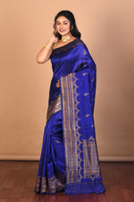 Load image into Gallery viewer, Deep Blue Pure Raw Silk Saree with Blouse Piece - Keya Seth Exclusive
