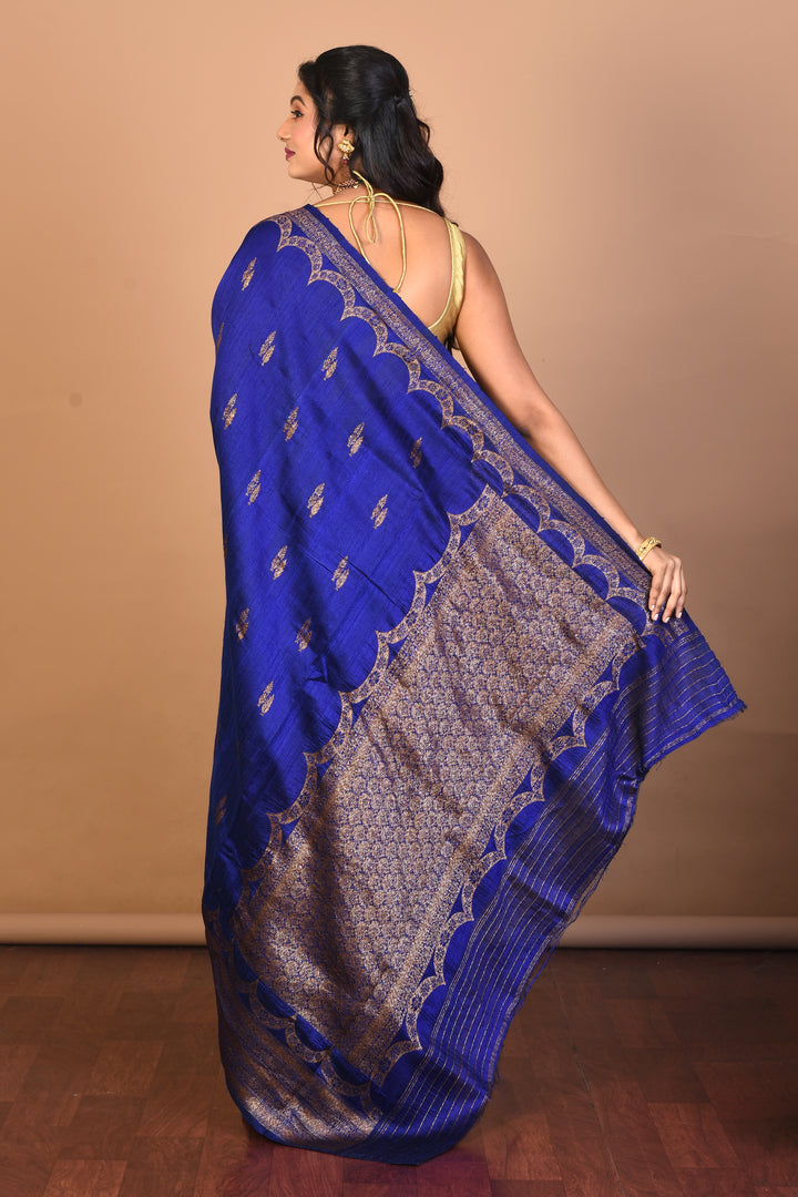 Deep Blue Pure Raw Silk Saree with Blouse Piece - Keya Seth Exclusive