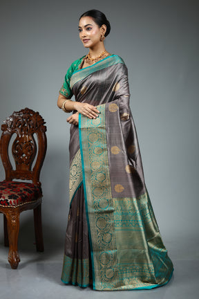 Grey Pure Tussar Banarasi Saree