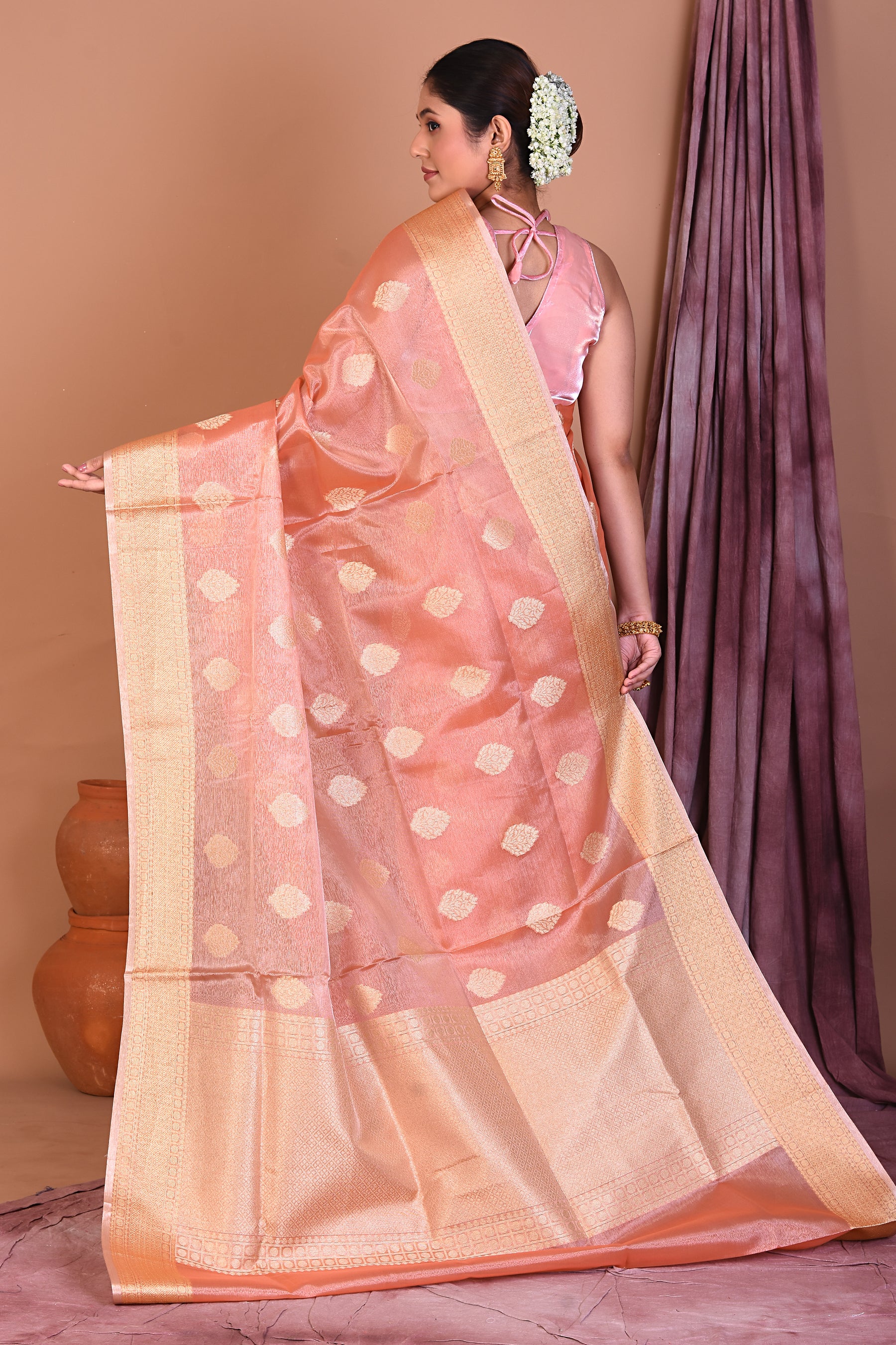 Rust Blended Tissue Saree with Golden Zari - Keya Seth Exclusive