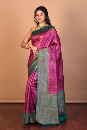 Magenta Pure Tussar Saree with Blouse Piece - Keya Seth Exclusive